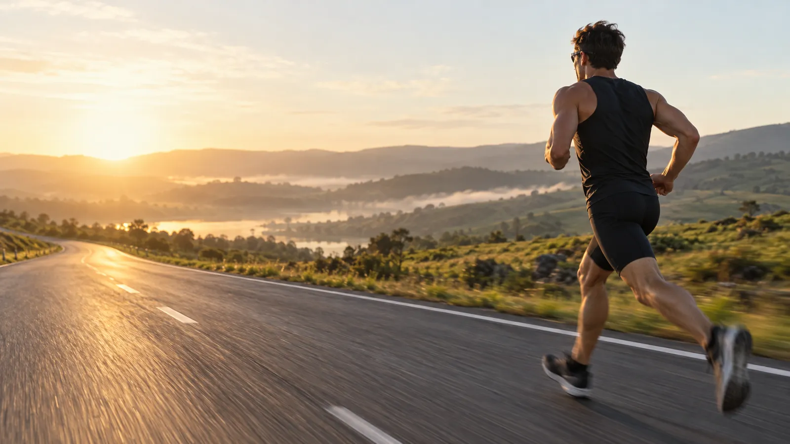 Triatleta correndo ao nascer do sol